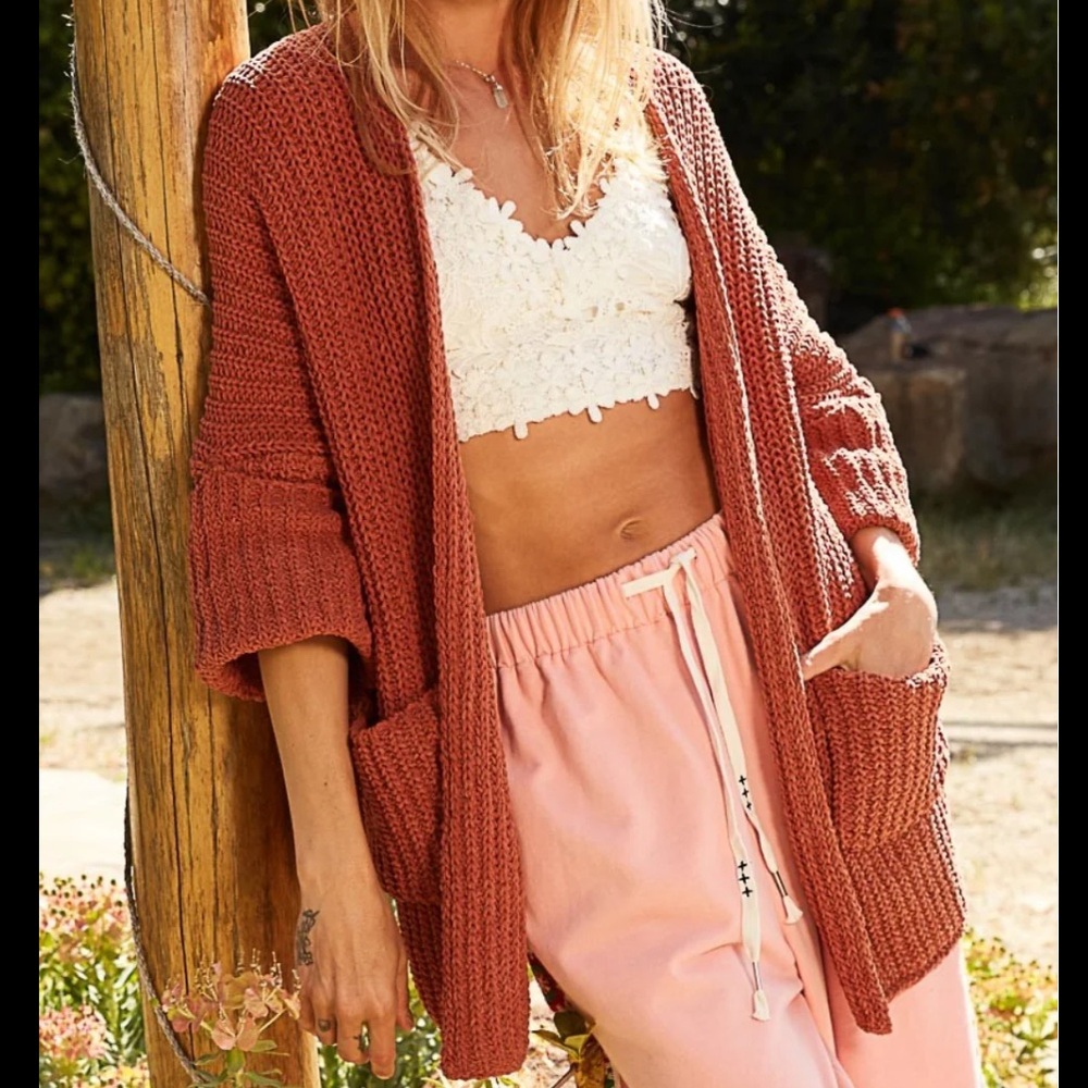 POL Women's Burgundy Wine Open Front Soft Chenille Oversized Cardigan